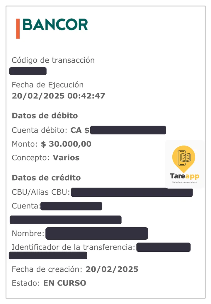 Comprobante de pago de $30.000 a Tareapp, febrero 2025