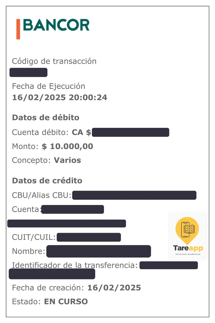 Comprobante de pago de $10.000 a Tareapp, febrero 2025