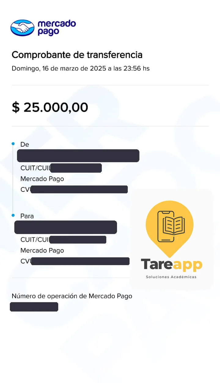 Comprobante de pago de $25.000 a Tareapp, marzo 2025