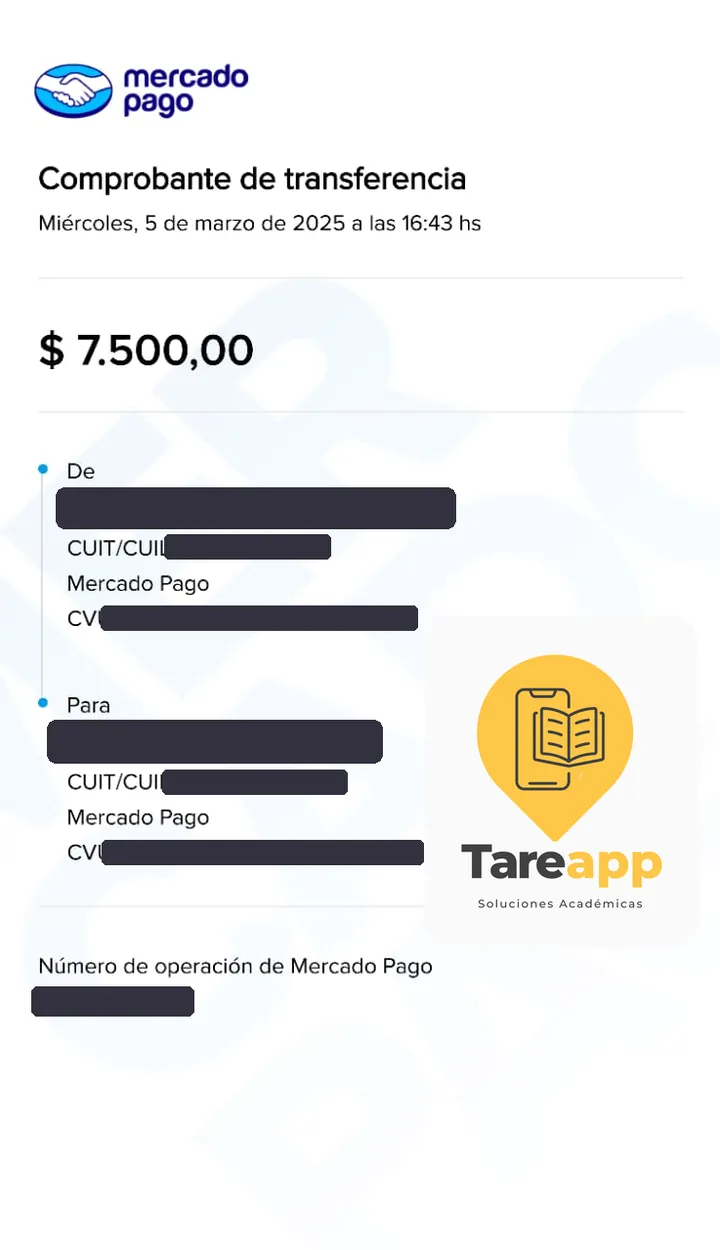 Comprobante de pago de $7.500 a Tareapp, marzo 2025