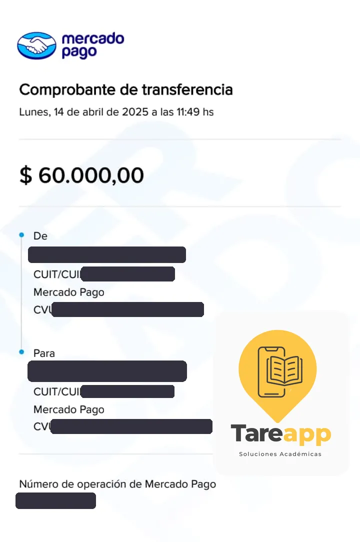 Comprobante de pago de $60.000 a Tareapp, abril 2025