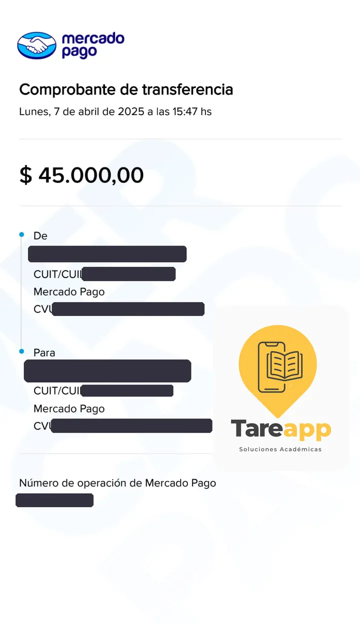Comprobante de pago de $45.000 a Tareapp, abril 2025