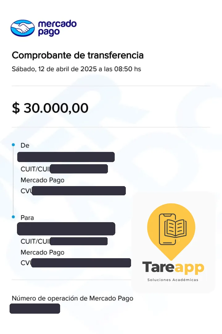Comprobante de pago de $30.000 a Tareapp, abril 2025
