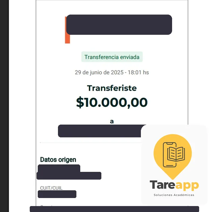 Comprobante de pago de $10.000 a Tareapp, junio 2025