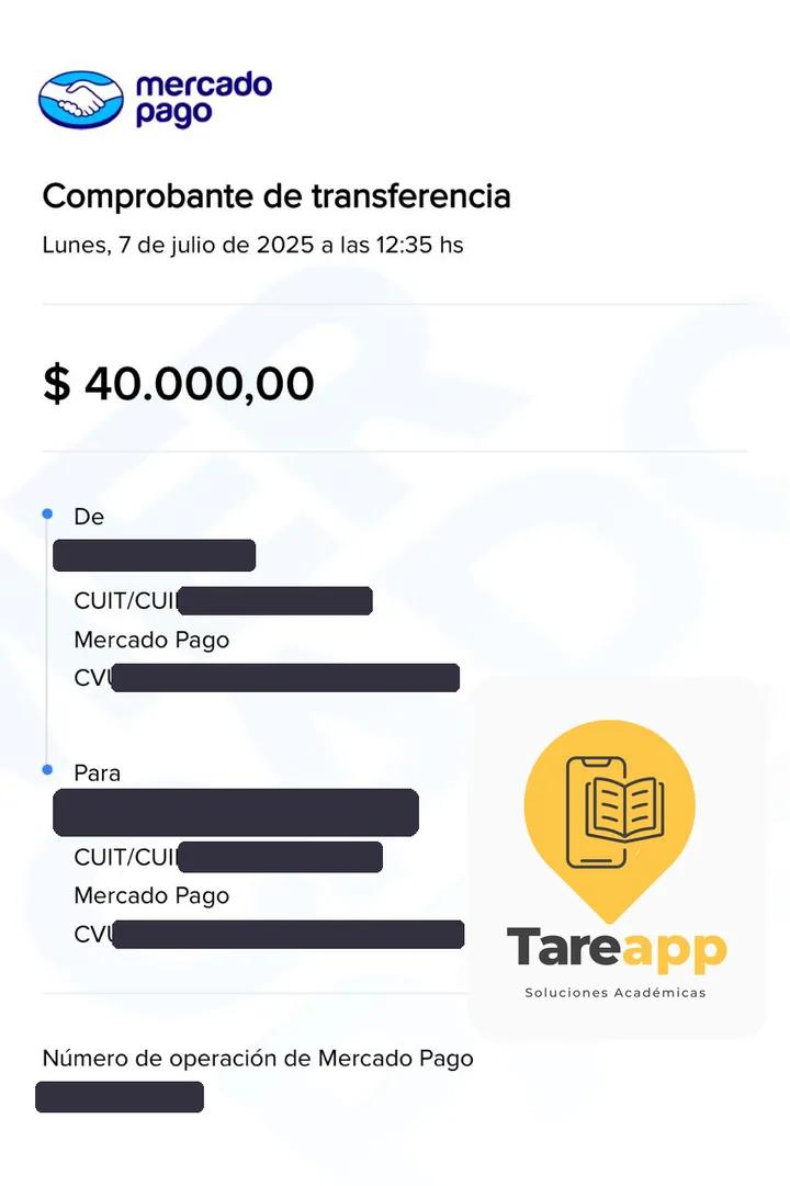 Comprobante de pago de $40.000 a Tareapp, julio 2025