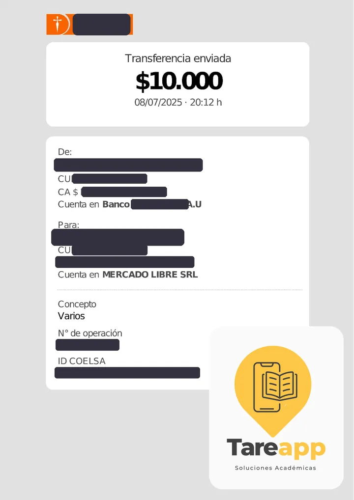 Comprobante de pago de $10.000 a Tareapp, julio 2025