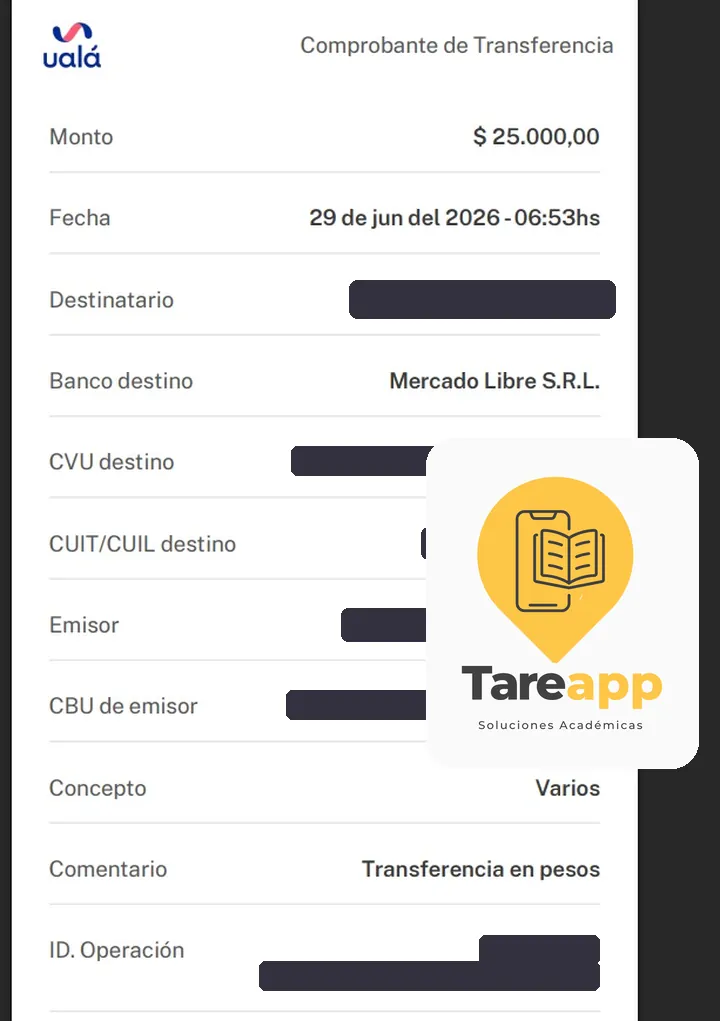Comprobante de pago de $25.000 a Tareapp, junio 2026