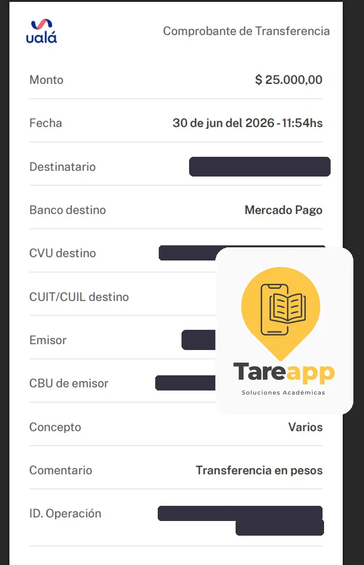 Comprobante de pago de $25.000 a Tareapp, junio 2026
