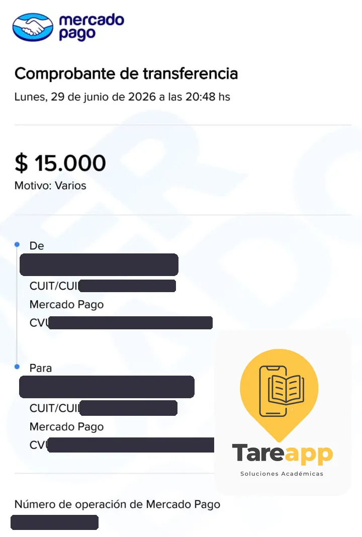 Comprobante de pago de $15.000 a Tareapp, junio 2026