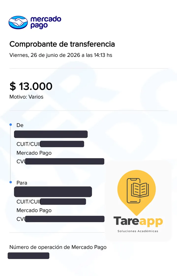 Comprobante de pago de $13.000 a Tareapp, junio 2026