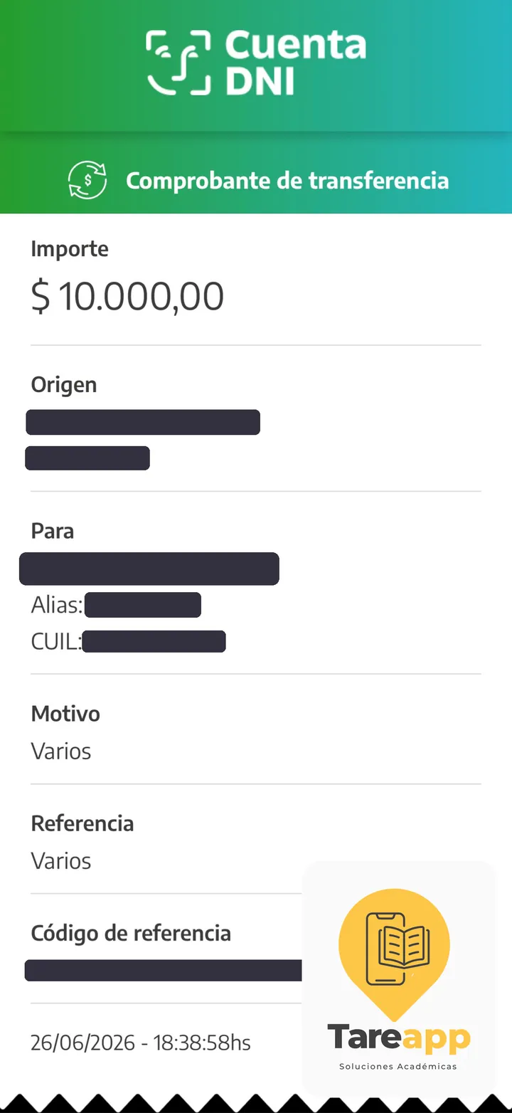 Comprobante de pago de $10.000 a Tareapp, junio 2026