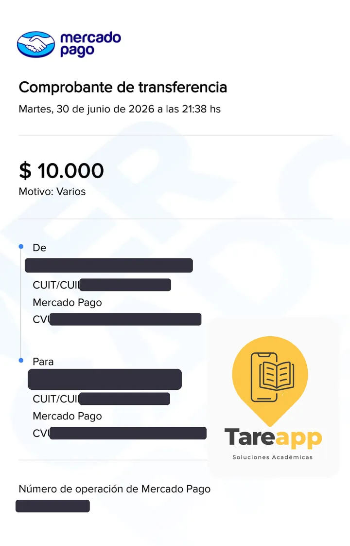 Comprobante de pago de $10.000 a Tareapp, junio 2026