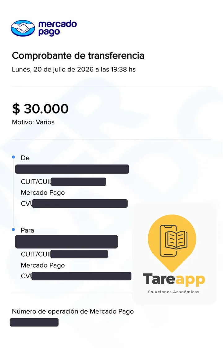 Comprobante de pago de $30.000 a Tareapp, julio 2026