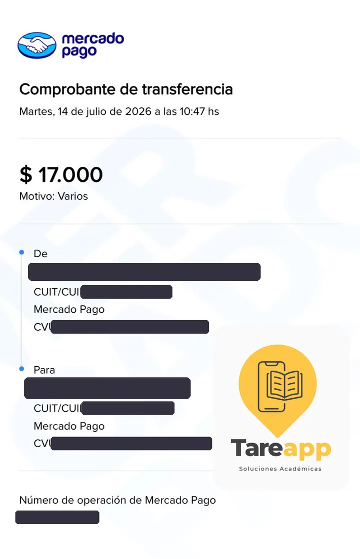 Comprobante de pago de $17.000 a Tareapp, julio 2026
