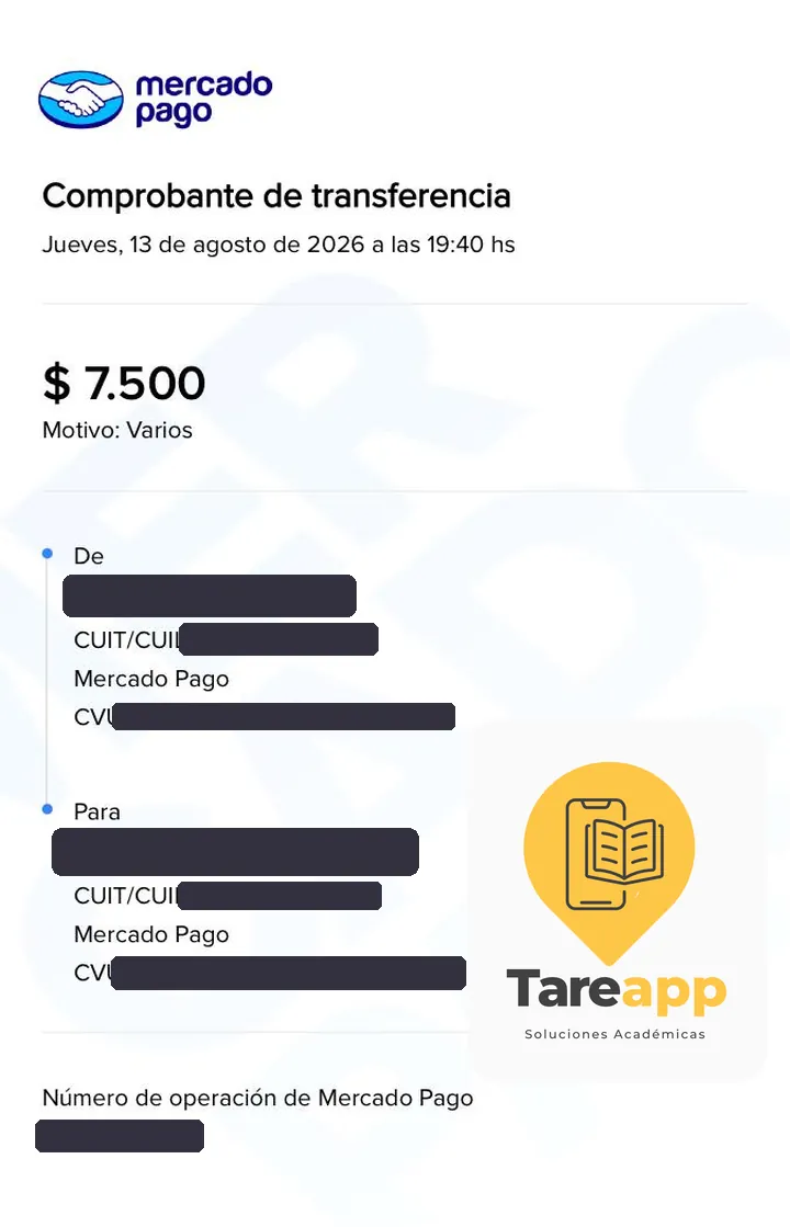 Comprobante de pago de $7.500 a Tareapp, agosto 2026