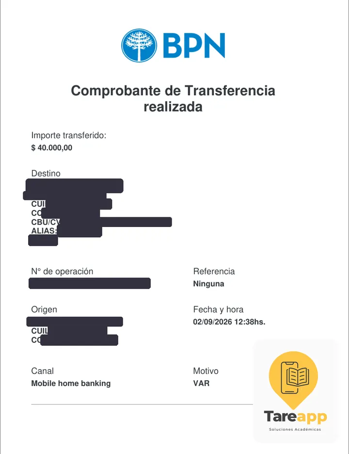 Comprobante de pago de $40.000 a Tareapp, septiembre 2026