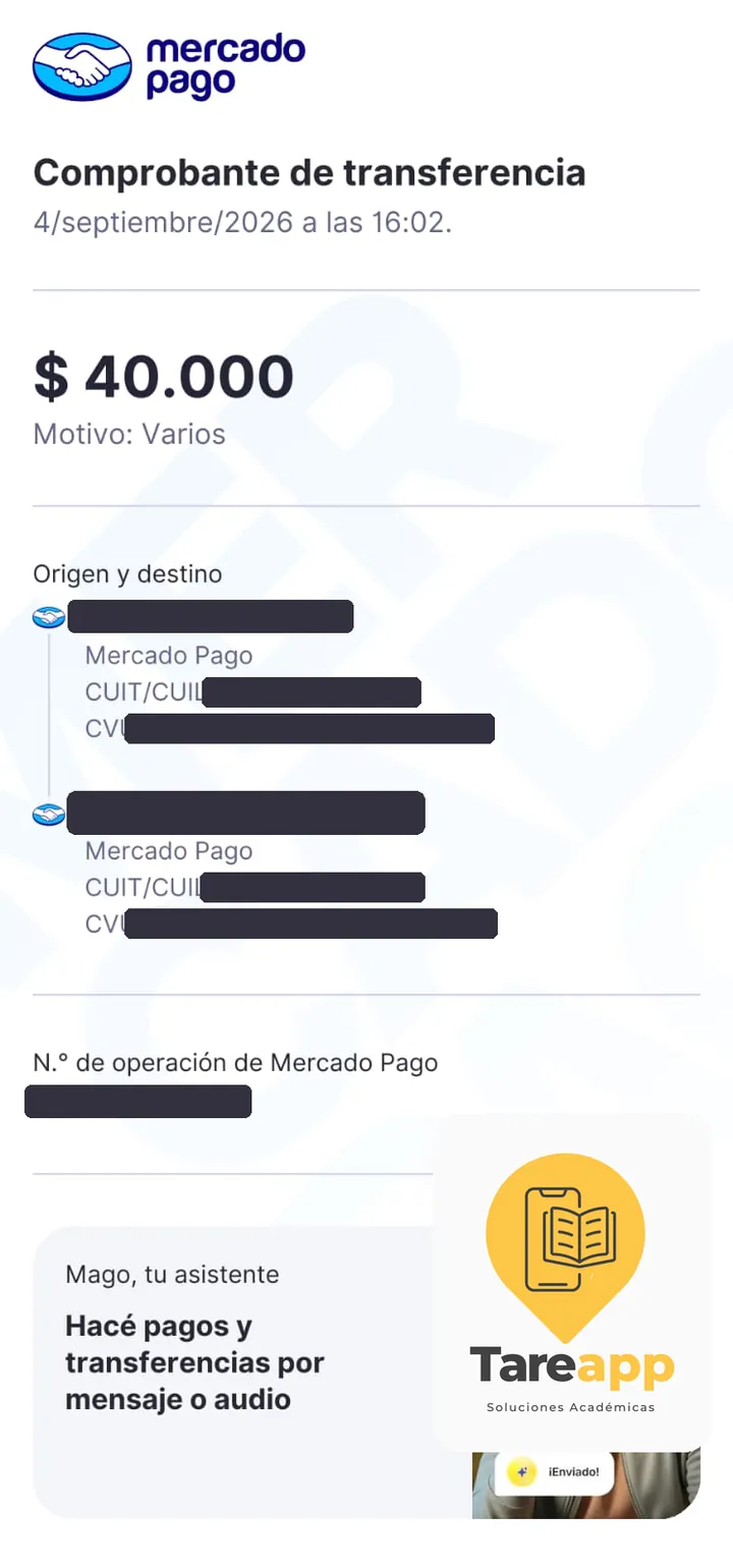 Comprobante de pago de $40.000 a Tareapp, septiembre 2026