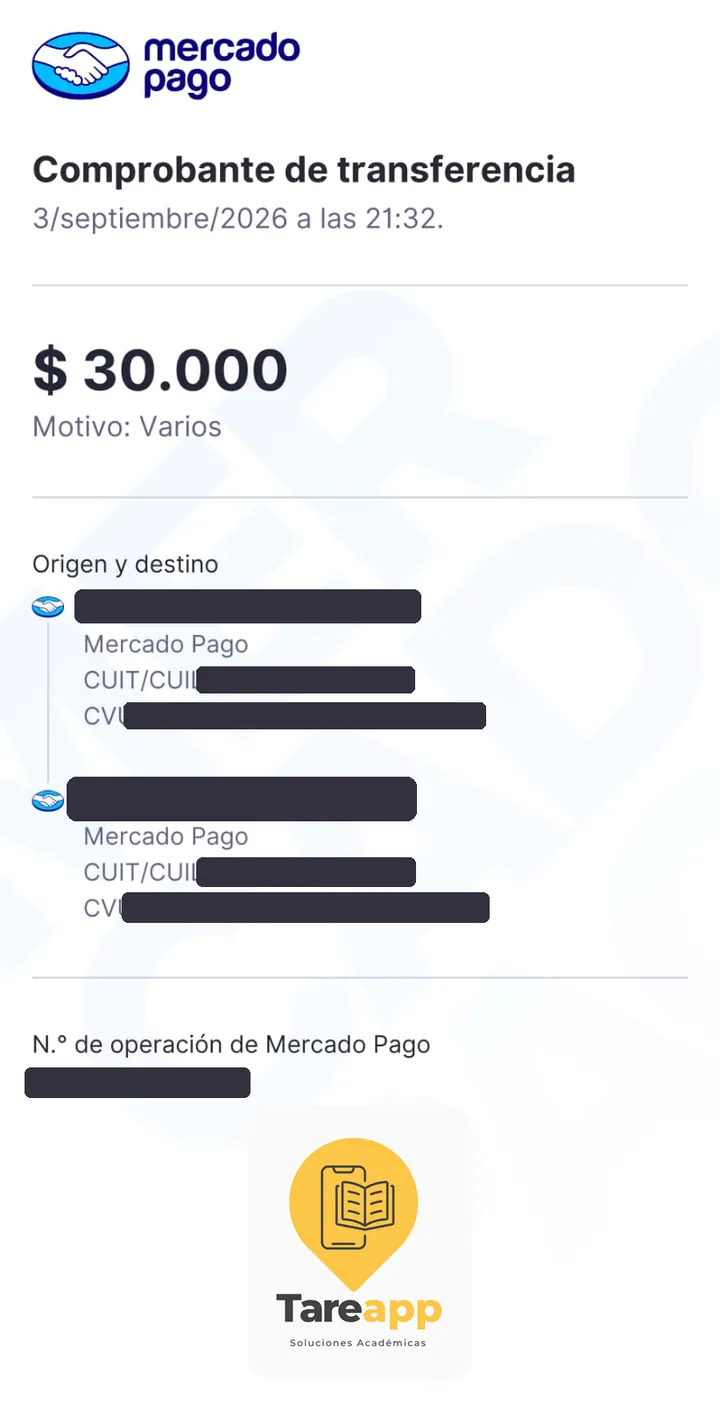 Comprobante de pago de $30.000 a Tareapp, septiembre 2026