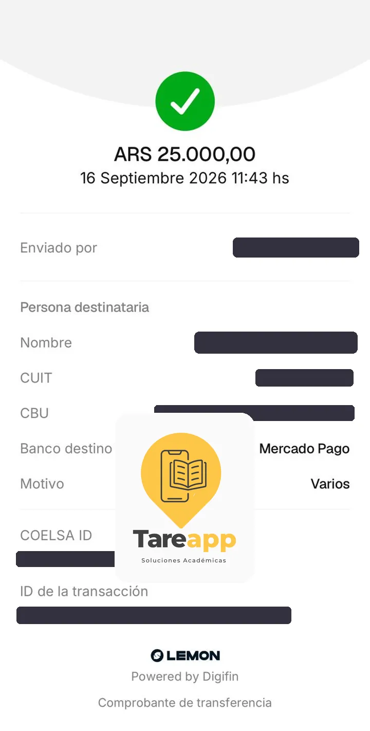 Comprobante de pago de $25.000 a Tareapp, septiembre 2026