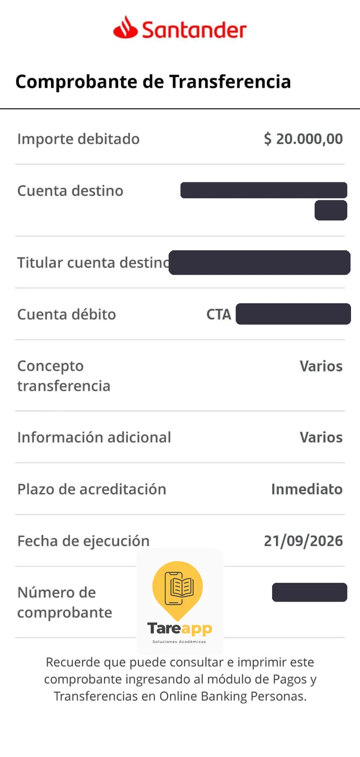 Comprobante de pago de $20.000 a Tareapp, septiembre 2026