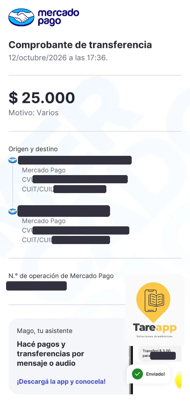 Comprobante de pago de $25.000 a Tareapp, octubre 2026