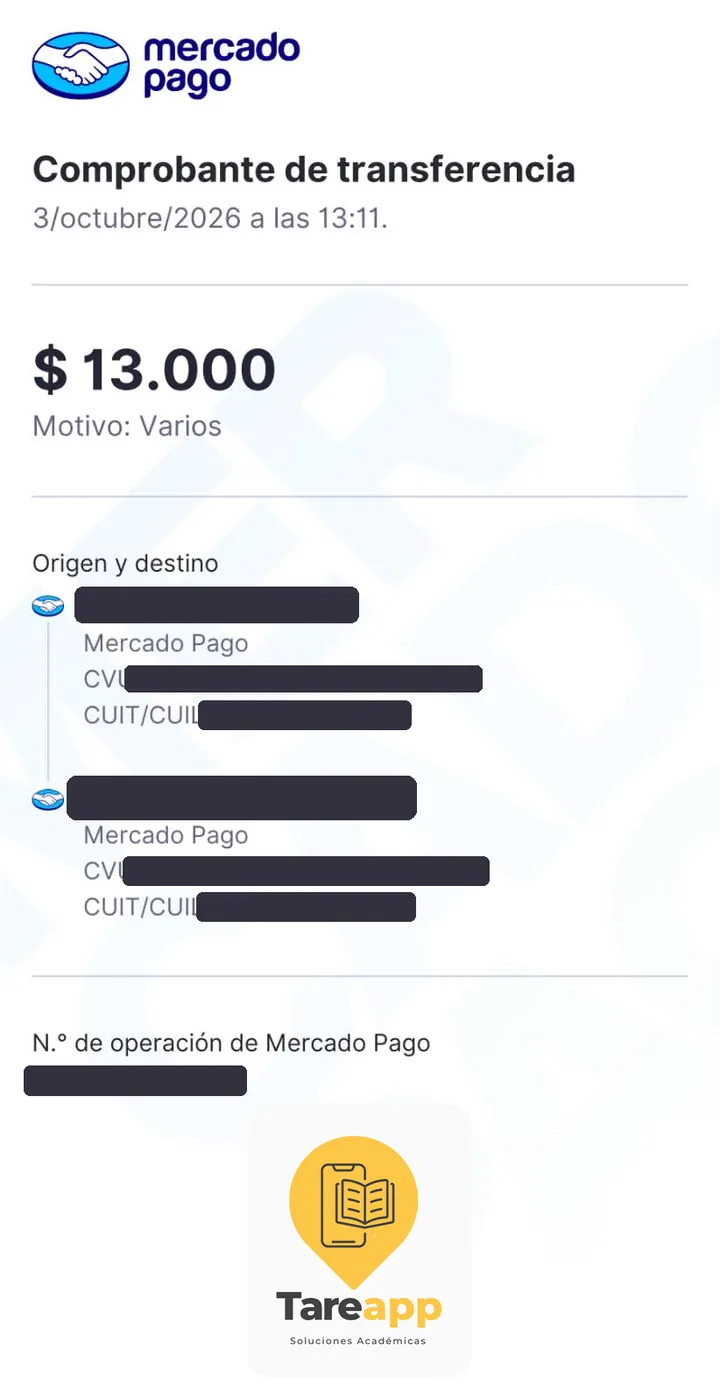 Comprobante de pago de $13.000 a Tareapp, octubre 2026